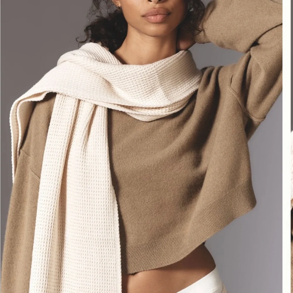 Anthropologie Cream waffle Knit Scarf